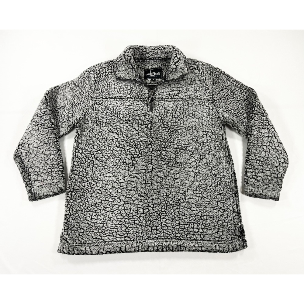 Boxercraft Sherpa Pullover Mens Medium M Two Tone Gray Fuzzy Quarter Zip Fleece
